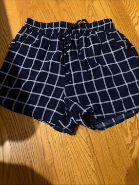 Skies Are Blue Navy Windowpane Drawstring Athletic Shorts